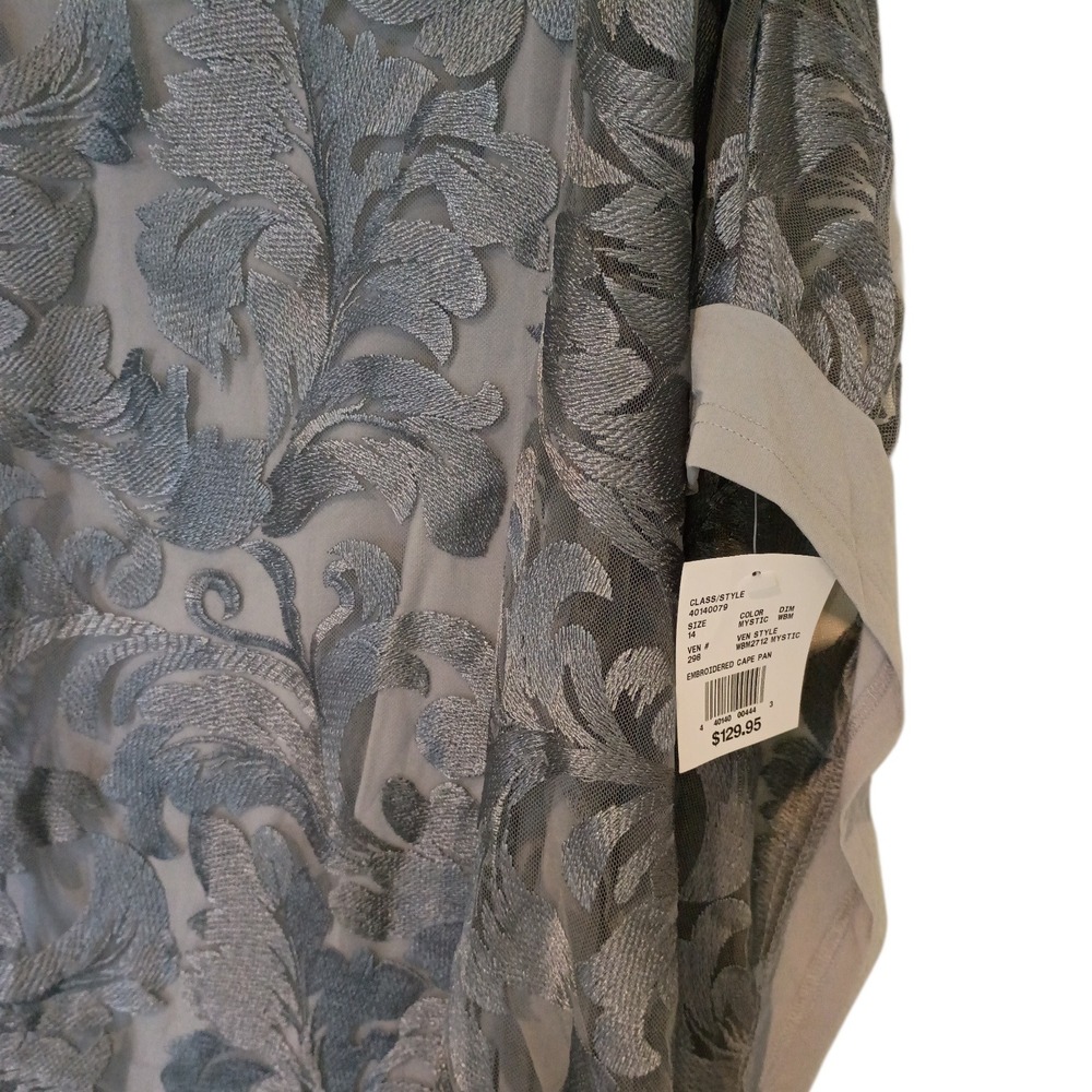 Oleg Cassini Mystic Grey Embroidered Cape Pan Mesh Sheer Top Plus Size 14 NEW - Picture 5 of 13